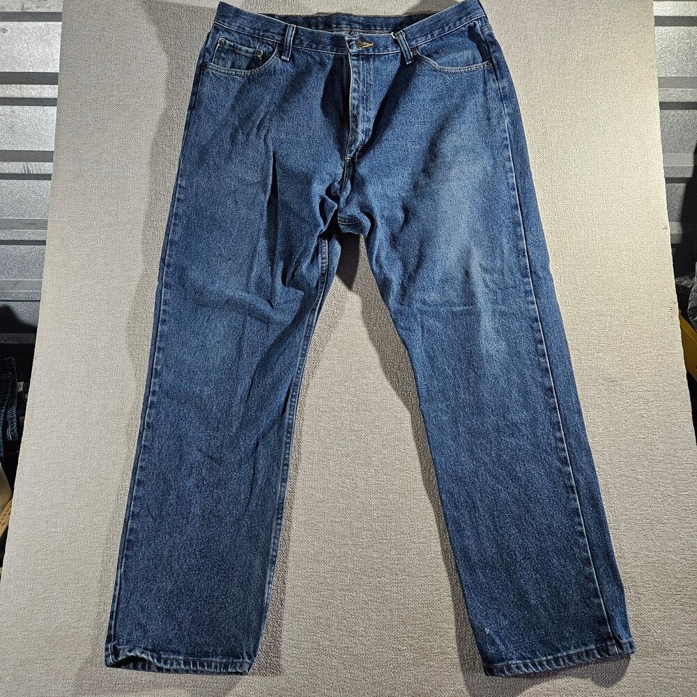 Wrangler Blue Jeans 40x32 Mens Classic Straight Denim Workwear Distressed